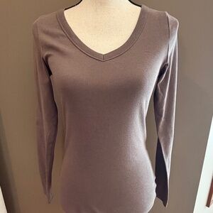 VS Tee Shop Women's Mocha Long Sleeve Cotton Blend Top, Size Large